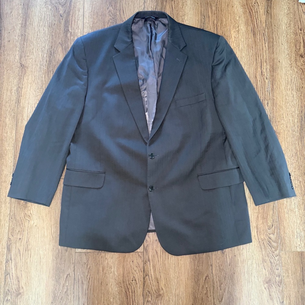 Jos A Bank Signature Collection Mens 50R 100% Wool Blazer Gray Herringbone READ